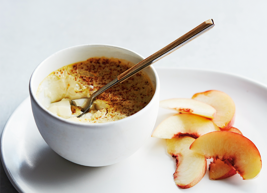 Baked custard with peaches