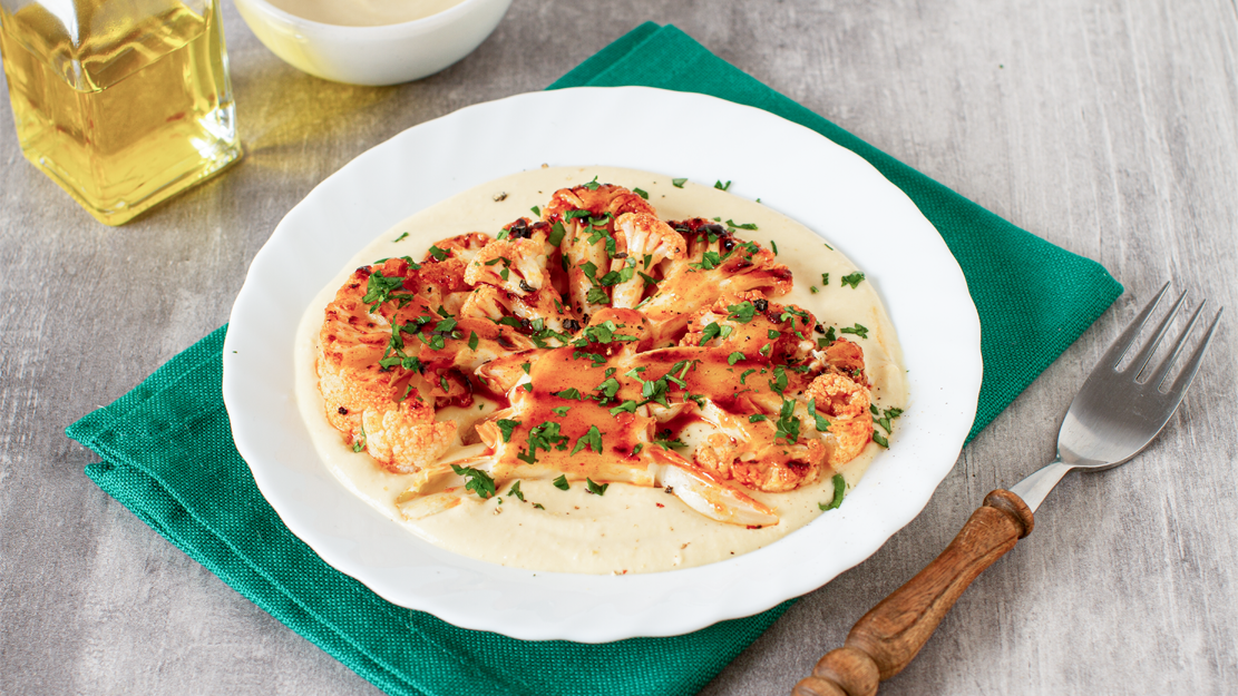  Cauliflower steak with herbed tahini sauce
