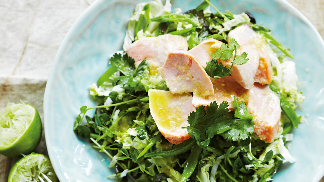 Grilled salmon with crunchy cabbage salad