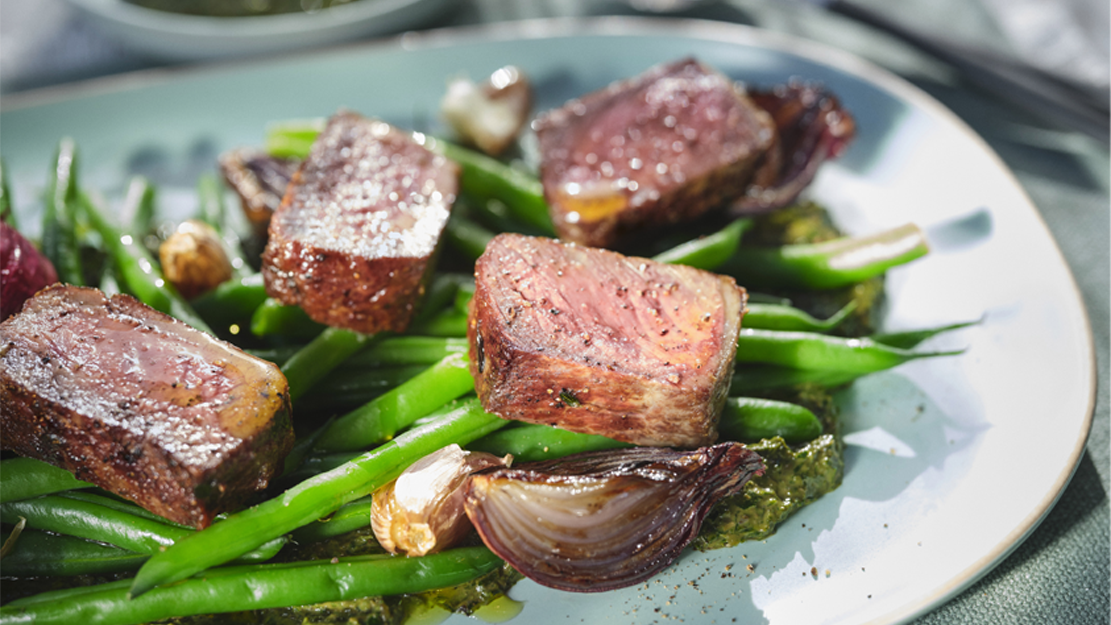 Steak and green bean salad with salsa verde