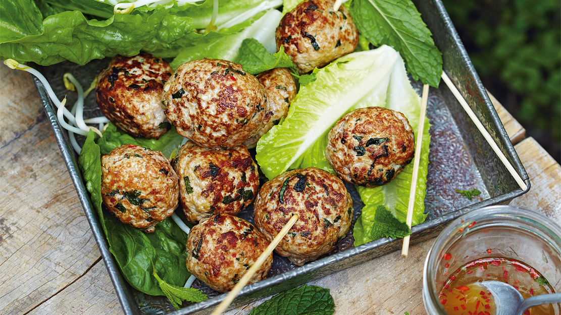 Vietnamese pork meatballs with lime dipping sauce
