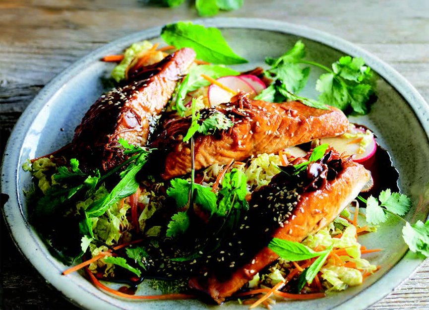 Caramel ginger salmon with Vietnamese coleslaw