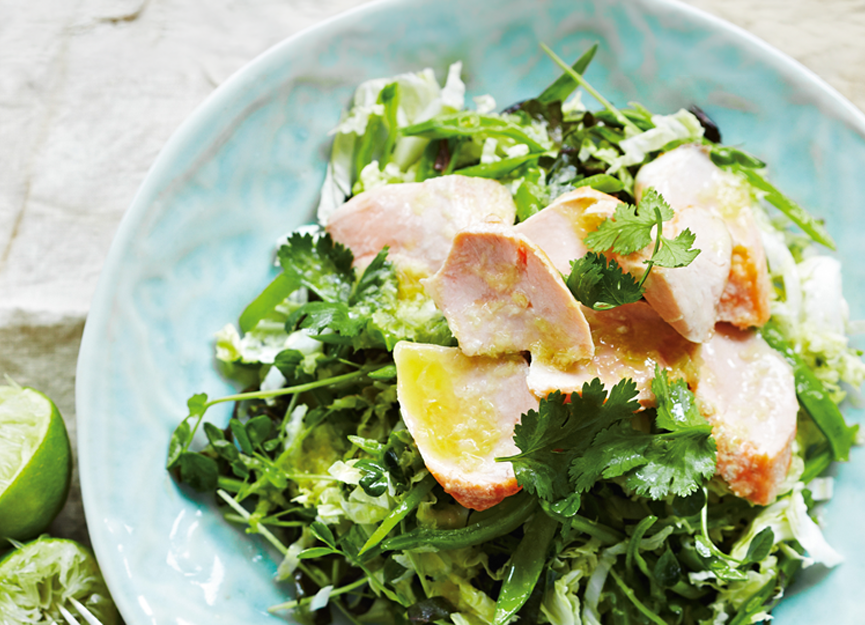 Grilled salmon with crunchy cabbage salad