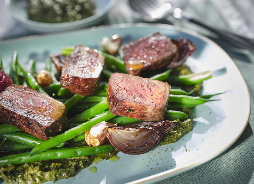 Steak and green bean salad with salsa verde