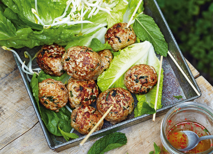 Vietnamese pork meatballs with lime dipping sauce